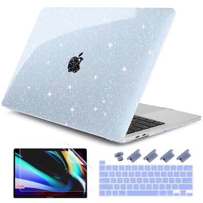 for MacBook Pro 13 inch Case 2022 2021 2020 Release Model A2338 M2/M1 A2251 A2289, Bling Plastic Hard Shell Case & Keyboard Cover Only Compatible with MacBook Pro 13 Touch Bar, Sparkly Blue - color: Sparkly Lightblue