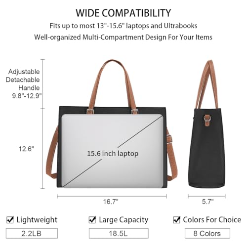 Laptop Bag for Women Waterproof Lightweight Leather 15.6 Inch Computer Tote Bag Business Office Briefcase Large Capacity Handbag Shoulder Bag Professional Office Work Bag | Waterproof Lightweight Leather Large Capacity Work Bag Business Office Briefcase D