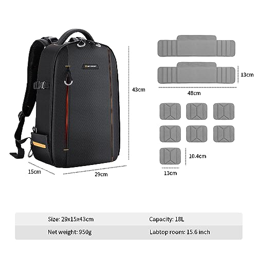 K&F CONCEPT Camera Backpack, DSLR/SLR/Mirrorless Photography Camera Bag | 18L Lightweight, 180 Degree Open, Custom Dividers, with 14in Laptop Compartment & Tripod Holder, for Canon/Nikon/Sony, B08 - style: Designer