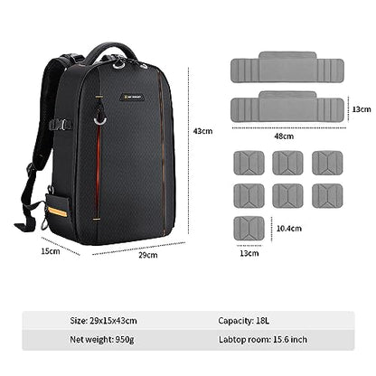 K&F CONCEPT Camera Backpack, DSLR/SLR/Mirrorless Photography Camera Bag | 18L Lightweight, 180 Degree Open, Custom Dividers, with 14in Laptop Compartment & Tripod Holder, for Canon/Nikon/Sony, B08 - style: Designer