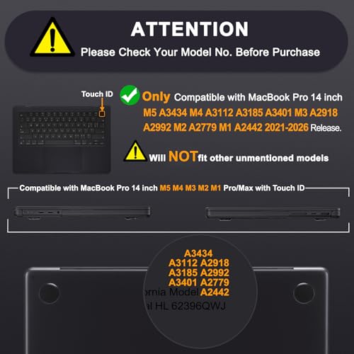 MOSISO Compatible with MacBook Pro 14 inch Case M5 M4 M3 M2 M1 2026-2021 | Ultra-Thin Seamlessly Closes Crack-Resistant Protective Hard Matte Shell&Keyboard Cover, Space Black Clear - color: Space Black Clear