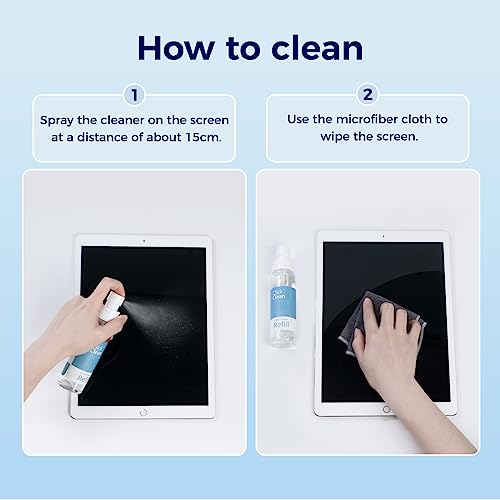 Click Clean Screen Cleaner Refill Kits - 1 Screen Cleane with 4 oz Cleaner Refill and 1 Microfiber Cloth(7.8 x 7.8in), 1 Mini Refill Funnel + 1 Sprayer, for All Phones, Laptop and Tablet Screens