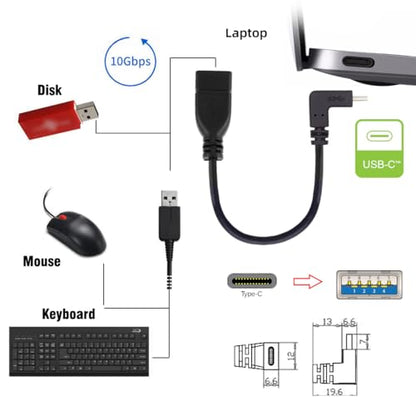 USB-C USB 3.1 Type-C Male to USB 3.0-A Female 10Gbps OTG Data Power Cable Up Down Angled - style: Up Down Cable