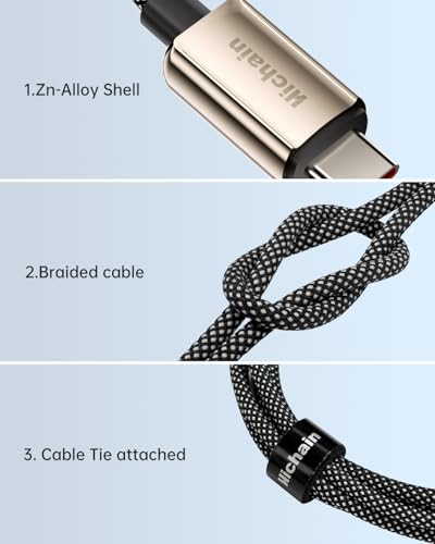 Hichain 6FT USB C to USB C Cable 60W Braided Cable with LED Display | Fast Charge, Silver Zinc Alloy & Nylon Braided Cable for lPhone 17/16/15, lPad Air, MacBook Pro, Galaxy S24/S23, Pixel, LG - color: Silver, size: 6FT