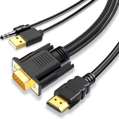 VGA to HDMI Adapter Cable 6FT, VGA (Source) to HDMI (Display) Cable with Audio & USB Power, 1080P@60Hz Display Cord from Desktop PC Laptop to TV Monitor Projector