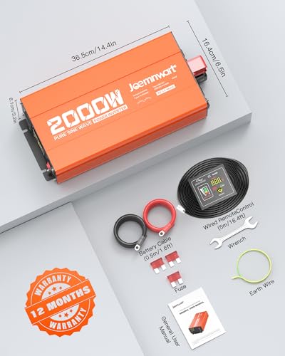 2000W Pure Sine Wave Power Inverter 12V DC to 110V AC Converter for RV Truck Off-Grid Solar Inverter with 2 Quick Charging USB Ports,Dual AC Outlets,LCD Display and Remote Control - size: 2000W-12V