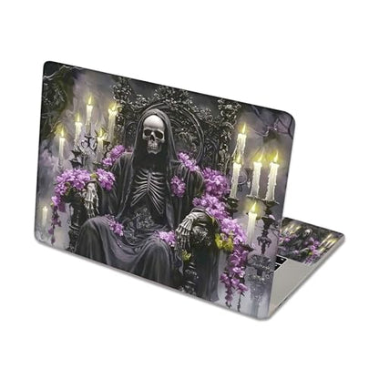 Aesthetic Laptop Skin Sticker, Skeleton on Flowered Throne Waterproof Vinyl Laptop Decal, Removable Bubble Free, Reusable Protective Cover for 13 14 15 15.6 Inch - color: Skeleton on Flowered Throne