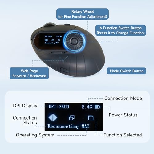 SANWA Bluetooth + 2.4G Wireless Handheld Ring Mouse + Ergonomic Mouse with LED Screen Set, 3 in 1 Presentation Clicker with Scroll, Vertical Mice Knob Control, Compatible with Mac, Windows, Android, i