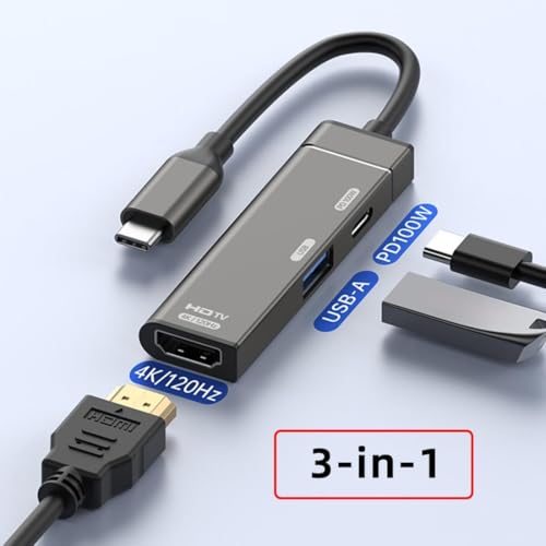chenyang USB C Hub,3 in 1 USB C to HDMI 4K@120hz/USB 3.0 10Gbps/USB PD 100W Charging Multi-Port Adapter - style: HDMI PD 100W