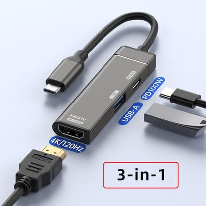 chenyang USB C Hub,3 in 1 USB C to HDMI 4K@120hz/USB 3.0 10Gbps/USB PD 100W Charging Multi-Port Adapter - style: HDMI PD 100W