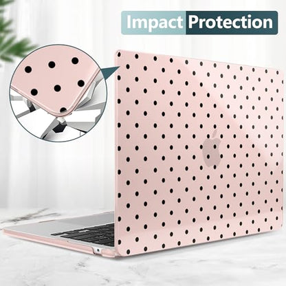 for MacBook Air 13 Inch (13.6 Inch) Case, M5/M4/M3/M2 Chip 2026 2025 2024 2023 2022, Hard Plastic Printed Cover with Screen Protector & Keyboard Cover & Dust Plugs, Pink Polka Dots - color: Pink Polka Dots