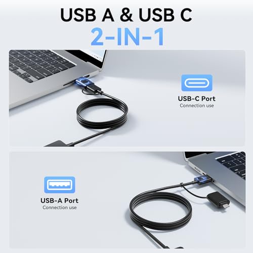 Aceele USB C/A Hub for Laptop, Ultra Slim USB Splitter 4 Port USB 3.0 Data Hub, Multi USB Port Expander with 4Ft Long Extension Cable for Desktop Mini PC,MacBook Air/Pro, iMac, PS5, Flash Drive - style: 4ft (A to C)