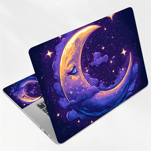 Purple Moon and Stars Night Sky Galaxy Universal Laptop Skin Sticker 3PCS,Protective Decal Trim-to-Fit 11.6" 13.3" 14" 15.6" Laptop Vinyl Cover,Removable Anti-Scratch Computer Decal Protector - color: Purple Moon and Stars Night Sky Galaxy