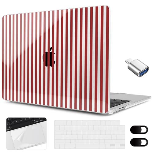 MEEgoodo Case for M5/M4/M3/M2 MacBook Air 15 inch Case 2026 2025 2024 2023, Laptop Shell Fit Model (A3448/A3241/A3114/A2941) for MacBook Air 15.3-inch, Red Stripes - color: Red Stripes