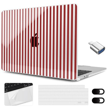 MEEgoodo Case for M5/M4/M3/M2 MacBook Air 15 inch Case 2026 2025 2024 2023, Laptop Shell Fit Model (A3448/A3241/A3114/A2941) for MacBook Air 15.3-inch, Red Stripes - color: Red Stripes