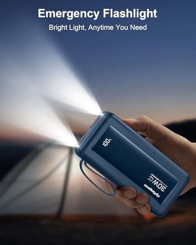 Portable Charger 27000mAh 30W Fast Charging Power Bank | Built-in Cables, LED Display, 6 Outputs & 2 Inputs, USB C Battery Pack, Compatible with iPhone, Samsung, Google - color: Dark Blue, size: 27000Mah