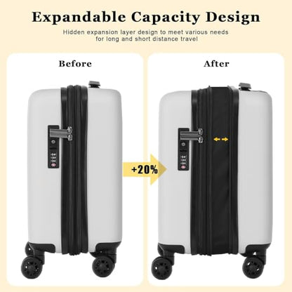 CENSIEN 16 Inch Underseat Carry On Luggage Airline Approved, Expandable Lightweight ABS+PC Hard Shell Suitcases with 360° Spinner Wheels, TSA Lock, YKK Zipper, for Business Weekender (White, 1 PC) - color: White, size: Underseat - 16 Inch - EXT