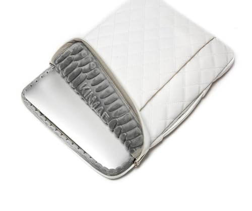 Kinmac White Quilted 360° Protective Laptop Sleeve with Handle, Front Pocket (12 inch-13.3 inch) - color: White Quilted, size: 12 inch-13.3 inch