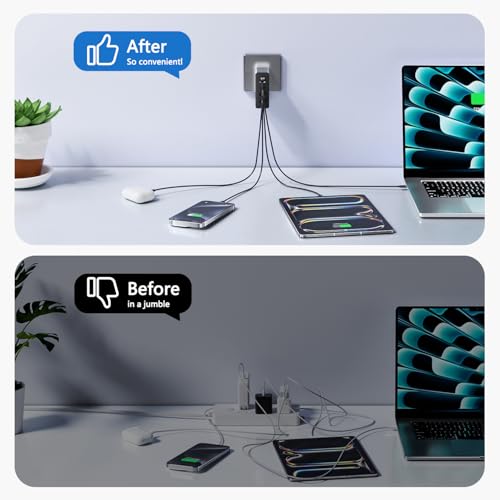 140W USB C Charger, GaN Laptop Charger PD3.0 PPS Wall Charger 4 Port mit 2M Cable Fast Charging Compatible with MacBook Pro/Air/Dell/iPhone/Galaxy/Laptop/Tablet/Mobile
