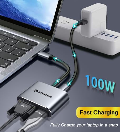 USB C to HDMI VGA Adapter for Dual Monitor, 4 in 1 USB C Hub with 4K HDMI, 1080P VGA, USB 3.0 5Gbps, 100W PD Compatible for MacBook Air/Pro, Dell XPS, Surface, iMac More - style: 4-in-1