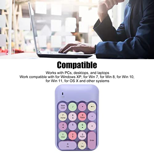 Tangxi 2.4GHz Numeric Keypad, 18 Keys Retro Color Round Keycaps Mini Number Keyboard with USB Receiver, Portable Silent One Hand Number Keyboard for Laptop (Violet)