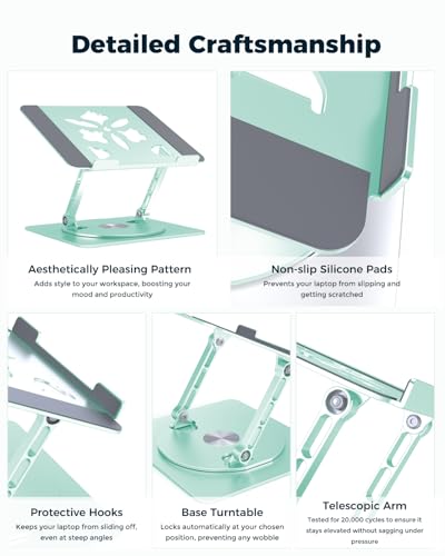 Aoviho 360° Rotating Laptop Stand for Desk | Adjustable, Foldable, Portable Aluminum Ergonomic Riser | Compatible with MacBook, Dell, HP & All Laptops 10-16 inch | Mint Green - color: Mint Green