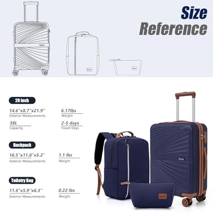 Carry On Luggage Set 22x14x9 Airline Approved Luggage Sets 3 Piece,Suitcases with Wheels,ABS Hard Case Luggage with TSA Lock Spinner Wheels(20 Inch,BP/TB) - color: Pink