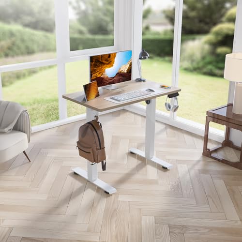 Kingant Standing Desk, 35x20 Inch Electric Height Adjustable Computer Desk | Ergonomic Small Sit Stand Desk Rising Desks for Home Office Stand Up Desk Computer Workstation with Cable Management - color: Natural, size: 35" x 20"