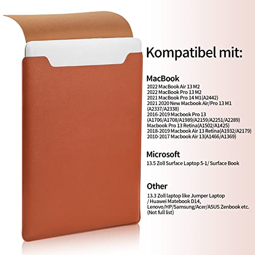 Compatible with Apple 14 inch/13.3 inch Laptop Sleeve, Padded Case, Thin Portable, Versatile Bag - Compatible with 2022 Pro, 2015 Pro, Air-Brown - color: brown