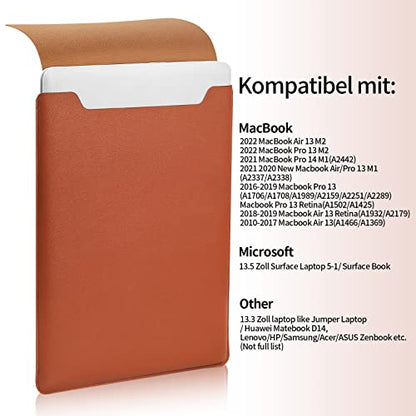 Compatible with Apple 14 inch/13.3 inch Laptop Sleeve, Padded Case, Thin Portable, Versatile Bag - Compatible with 2022 Pro, 2015 Pro, Air-Brown - color: brown