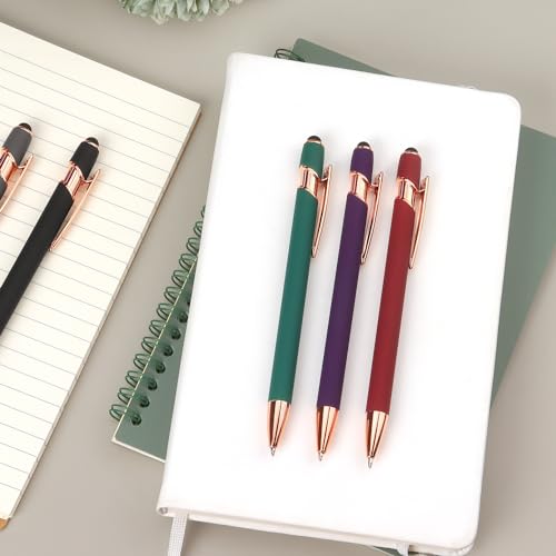 6 Pack Ballpoint Pen 2-in-1 Pen with Stylus tip, 1.0 mm Black Ink | Metal Stylus Pen for Touch Screens - color: 6 Black Gold