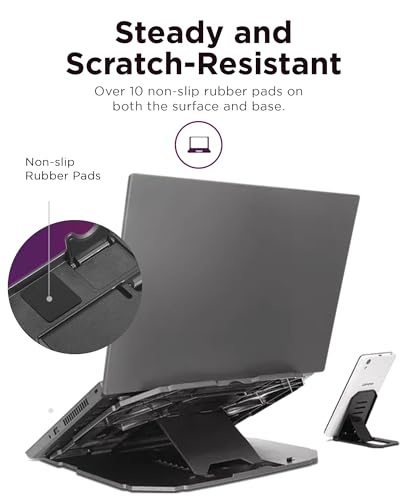 Lenovo 2-in-1 Laptop Stand - Adjustable, Portable, Foldable, Ergonomic, Non-Slip, Compatible with Laptops up to 15" and Cell Phones, Ideal for Travel