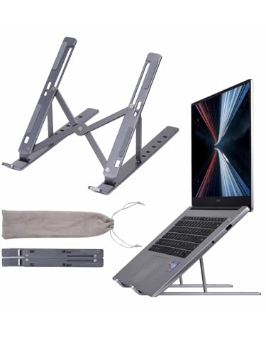 Generic Portable Laptop Stand, Aluminum, 9-15.6 Inches, Adjustable, Anti-Slip, Compatible with Laptops & iPads, Gray - color: Gray