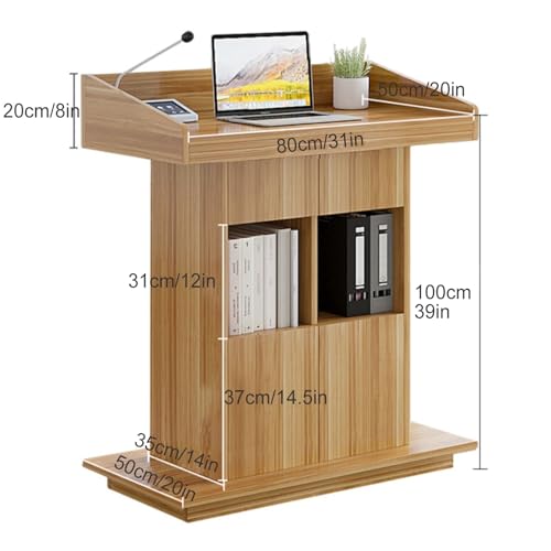White Floor Standing Podium - Portable Presentation Lectern with Built-in Storage, Sturdy Wooden Base, Large Desktop for Church, Conference, Speech, and Public Speaking - color: White