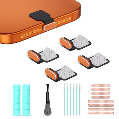 USB C Anti Loss Dust Plugs Cover & Phone Speaker Cover,5-in-1 21 Pack Charging Port Cover Cleaning Kit,USB Type C Dust Covers Protectors,Detachable Adhesive for iPhone 15-17& All USB-C Devices - color: Orange