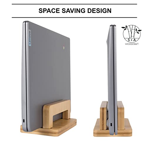 S&A WOODCRAFT Bamboo Wood Vertical Laptop Stand, Adjustable Wooden Laptop Holder, Non-Slip Laptop Dock Compatible with Apple MacBook, Microsoft Surface, Gaming Laptops, IPad, Tablets - color: Natural Bamboo, size: 1 Slot