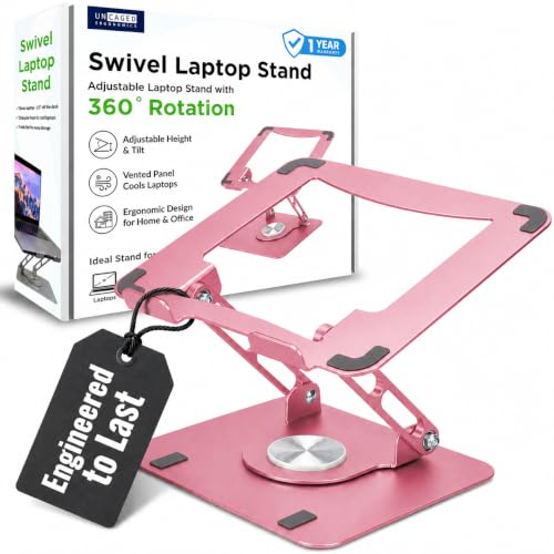 Uncaged Ergonomics Swivel Laptop Stand for Desk, Adjustable Computer iPad Stand for Desk w/ 360 Rotation, Portable Laptop Holder for Home Office Ergonomic Supplies (Brushed Pink) - color: Brushed Pink