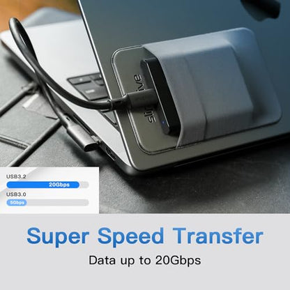 Slipdrive Short USB C to USB C 3.2 Gen 2 (12 in.) - 20Gbps, SSD HDD Hard Drive Cable - Right Angle High Speed Data Transfer 4K Video Output 90 Degree 100W Fast Charging (Black)