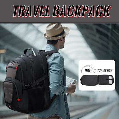 55L Gaming Laptop Backpack, Fits 18.4-19" Laptop, Grey | 180° TSA-Friendly Carry On Design with Padded Laptop Compartment, Water-Resistant, Adjustable Strap, Handle for Men Women - color: Grey, size: 18.4 Inch（21.6"x15.4"x9.8"）