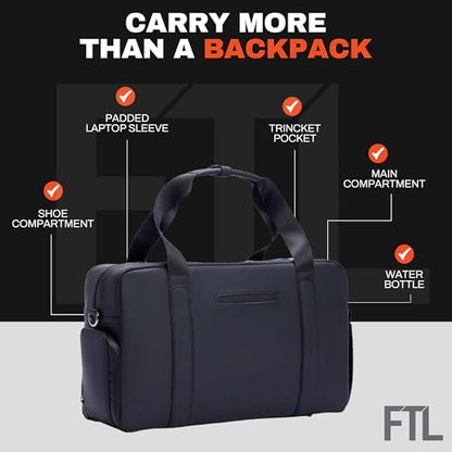 The FTL Lite Mens Gym to Office Bag - 17L Briefcase Gym Bag Hybrid with Shoe Compartment & 16" Laptop Sleeve - Executive Daily Carry & Overnight Duffel for Athletic Business Pros - Kenmare Black - color: Kenmare Black, style: Lite