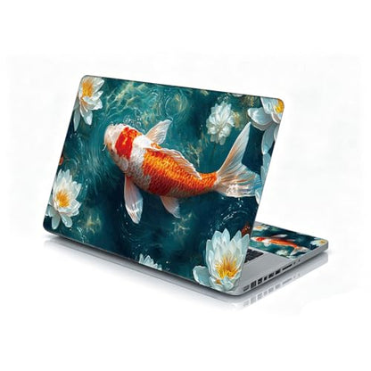 Universal Laptop Skin Sticker Decal, 12"-15.6" Aesthetic Vinyl Wrap, Koi Fish Water Lily Waterproof Notebook Cover Art Protector for MacBook HP Dell Lenovo, Fits 13" 14" 15" 15.6" - color: Koi Fish Water Lily
