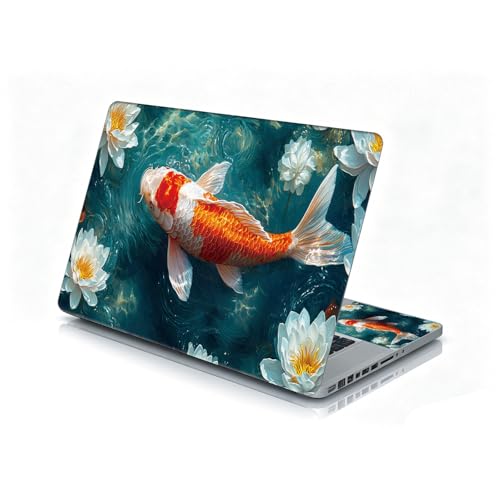 Universal Laptop Skin Sticker Decal, 12"-15.6" Aesthetic Vinyl Wrap, Koi Fish Water Lily Waterproof Notebook Cover Art Protector for MacBook HP Dell Lenovo, Fits 13" 14" 15" 15.6" - color: Koi Fish Water Lily