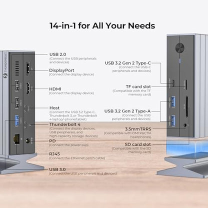 Rosewill 14-in-1 Thunderbolt 4 Certified, Laptop Docking Station with 100W Charging, 8K Display, Triple 4K Monitor Display for Windows and Mac, 135W Power Adapter & 40Gbps Data Transfer - RHUB-TB14 - style: Thunderbolt 4