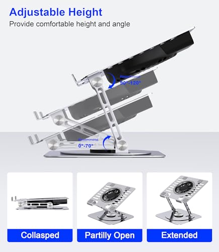 Laptop Stand,with 360°Rotating Base,External Cooling Fan,Adjustable RGB Lighting,Ergonomic Foldable Notebook Computer Holder.Compatible with All 10-17" Laptops Tablets,Silver - color: Silver