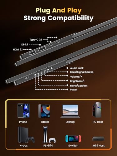 UPERFECT QLED Portable Gaming Monitor 500Hz 24.5'' Monitor, FreeSync 0.1ms, 125%sRGB 2000:1 600Nits, Built-in Stand, Speaker and VESA Mountable DP1.4 USB C HDMI Second Screen for Laptop, Game Console - size: 24.5''