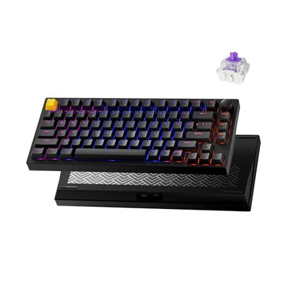 LEMOKEY P1 HE 75% Wireless Custom Mechanical Gaming Keyboard with Gateron Double-Rail Magnetic Switches Knob Version, QMK 2.4 GHz Bluetooth 5.2 RGB Backlight Compatible with Mac Windows Linux-Black - color: Shine-Through-Black
