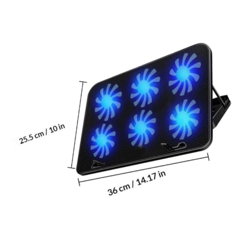 Laptop Cooling Pad with 6 Powerful Fans Quiet Operation Laptop Cooler Stand Made of Sturdy Alloy and Abs for Gaming and Work to Prevent Overheating