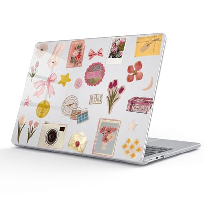 for MacBook Air 13.6 Inch Case M5/M4/M3/M2 2026-2022 Release A3449 A3240 A3113 A2681 Pink Collage Retro Design Crystal Clear Girly Case Laptop Protective Hard Shell Cover - color: Collage