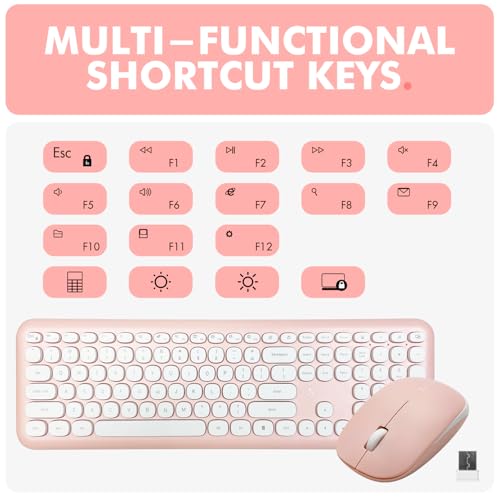X9 Pink Keyboard and Mouse Wireless | Cute Wireless Keyboard and Mouse Combo - Transform Your Space with a Colorful Keyboard and Mouse Set for PC Laptop and Chrome (Pink/White) - color: Pink | White