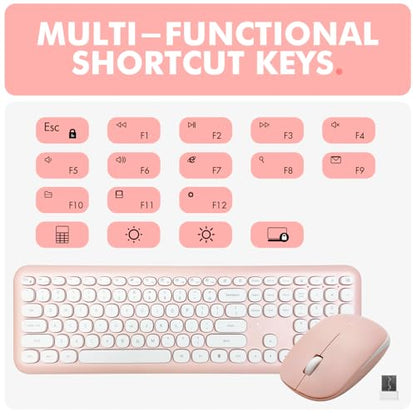 X9 Pink Keyboard and Mouse Wireless | Cute Wireless Keyboard and Mouse Combo - Transform Your Space with a Colorful Keyboard and Mouse Set for PC Laptop and Chrome (Pink/White) - color: Pink | White